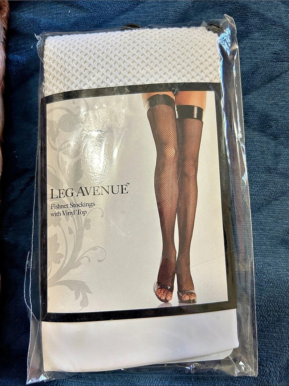 Leg Avenue Fishnet Stockings with Vinyl Top White NWT